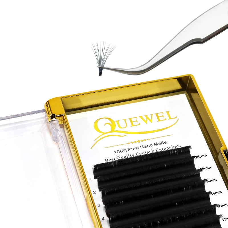 QUEWEL Easy Fan Lash Extensions 0.07mm D Curl Eyelash Extensions 15-20mm Mixed Lash Trays Matte Black Ultra Lightweight C CC D DD Curl Volume Lashes Self Fanning Lashes (0.07D Mix15-20mm) - Image 1